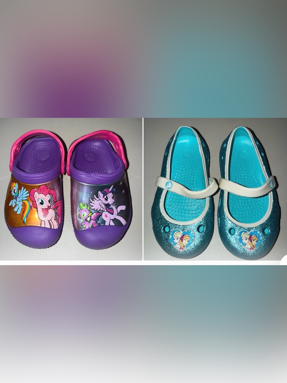 CROCS Kids Purple and Teal Glitter Character Clogs